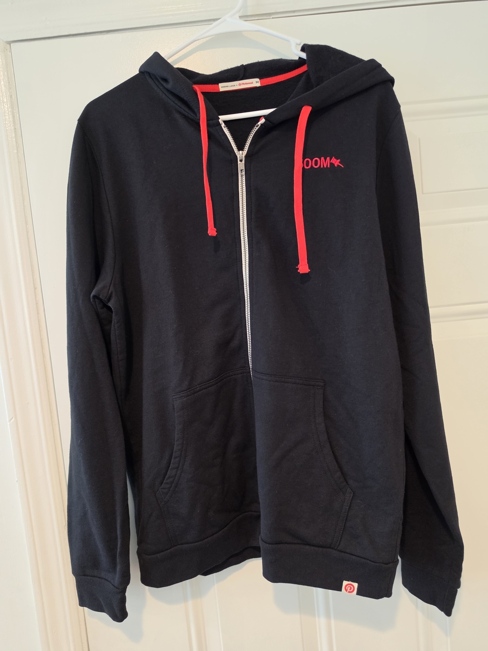 Pinterest Black Zip Hoodie with Red Accents